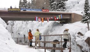 fans watch climbers at Ouray Ice Festival